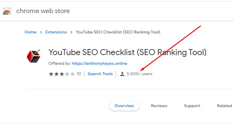 chrome store screenshot - youtube seo checklist 5000 chrome extension users